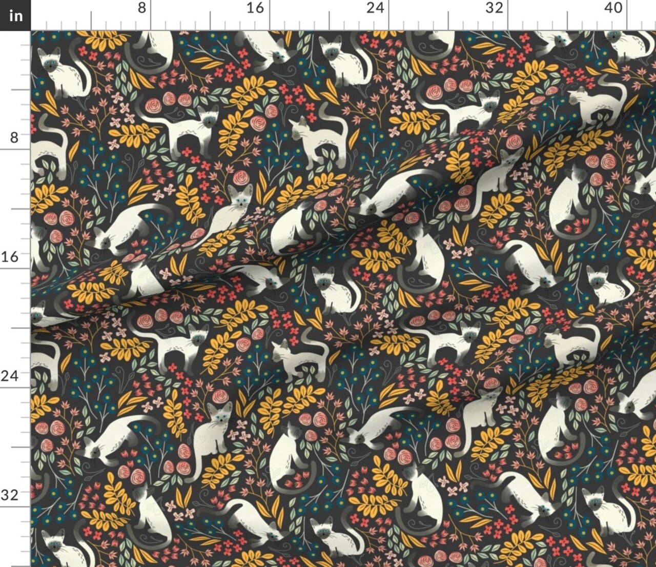 Siamese Garden Cats Kitten Cat Custom Printed Fabric by Spoonflower Various Fabrics by the Yard or Fat Quarter